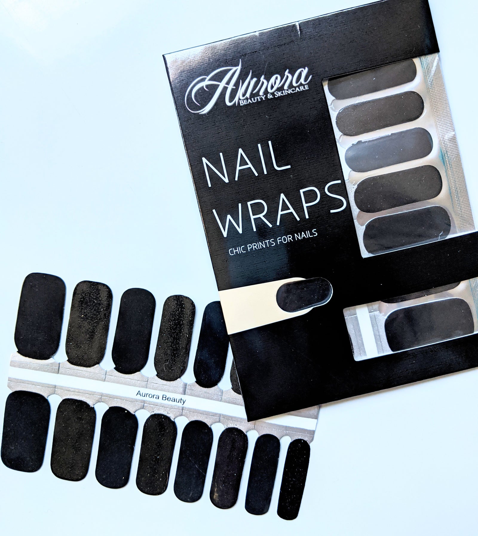 Solid Black and Glitter Nail Wraps