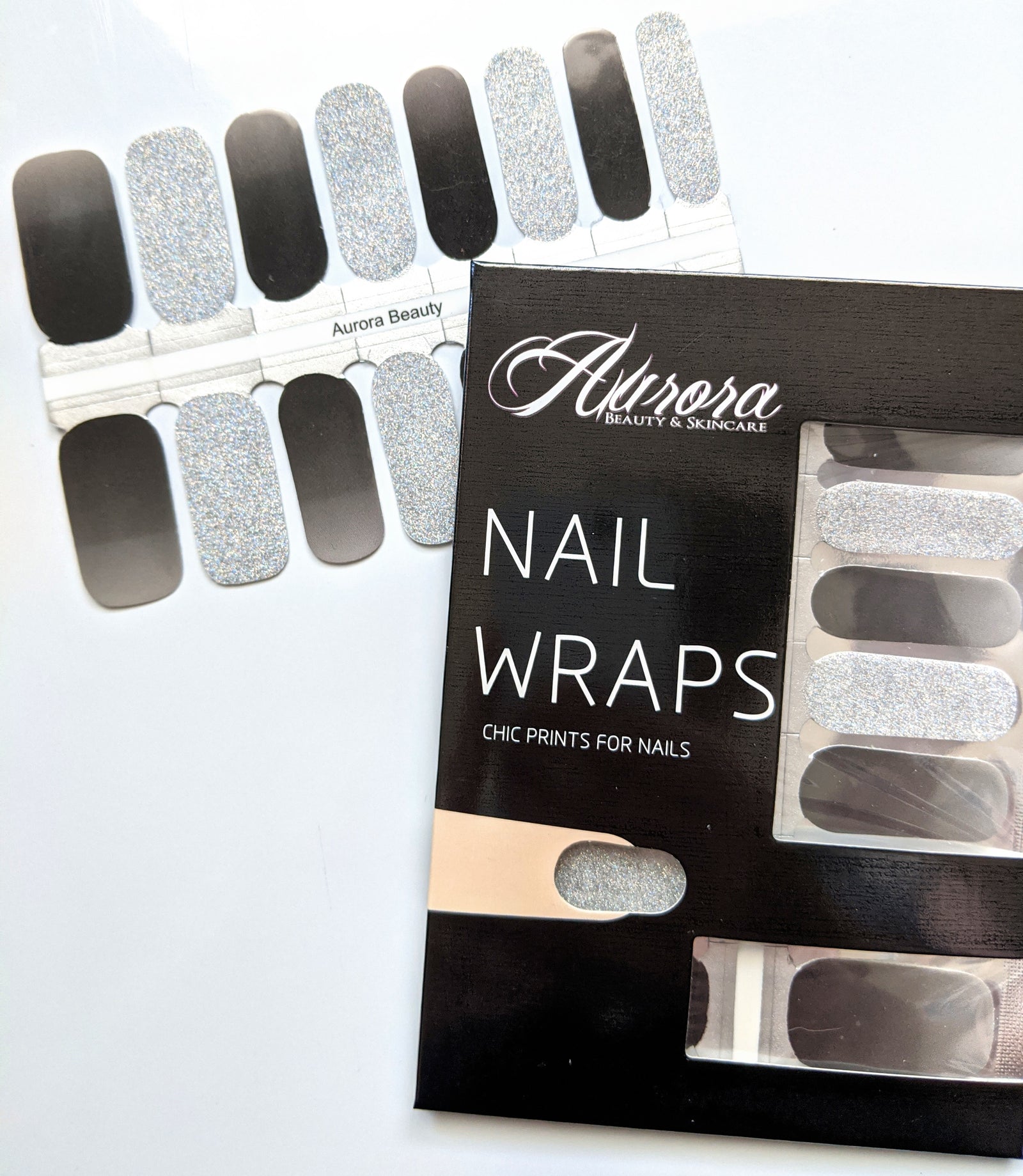 Grey and Silver Glitter Nail Wraps